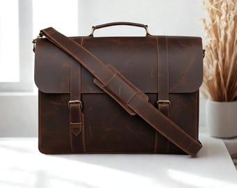 Bolso bandolera de cuero original de 15,6", portaequipajes para portátil, documentos y uso diario en la oficina para hombres.