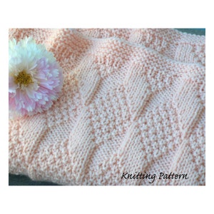 Easy Reversible Baby Blanket Knitting Pattern, Diamond Pattern Baby Car Seat Blanket