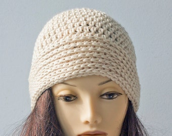 Woman's Winter Beanie, Cloche Hat, Custom Color, Crochet Toque Hat, Unisex Hat