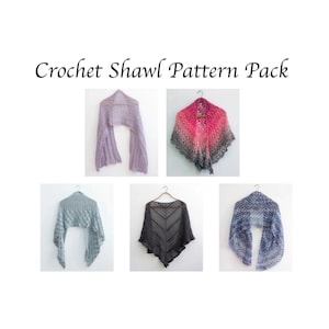 5 Crochet Shawl Patterns Pack,  E- Book, Five pdf Instant Download Crochet Patterns, Shawl Crochet Pattern