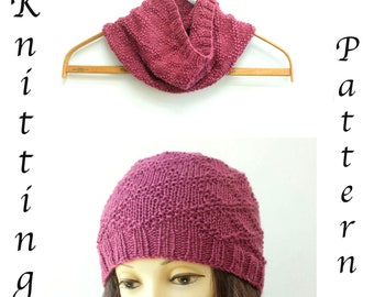 Hat and Cowl Knitting Pattern Bundle, Woman's Cap and Neck Scarf Patterns for DK Yarn