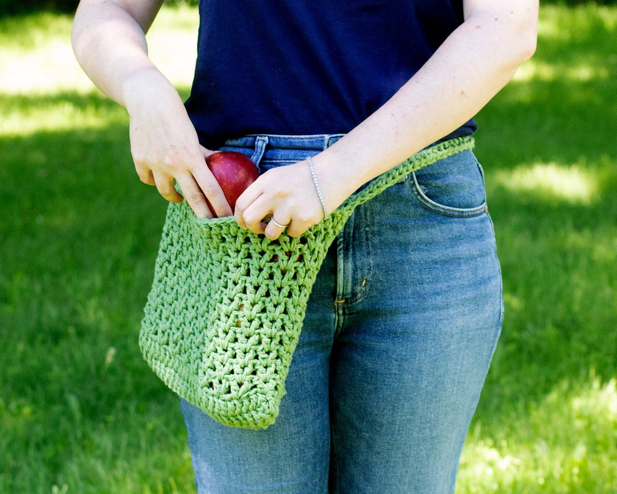 Cotton Harvest Apron, Hand Crocheted Garden Produce Basket