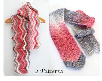 Two Chevron Scarf Crochet Patterns,  Skinny Scarf