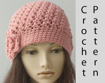 Easy Flower Hat Crochet Pattern,  Slouchy Beanie Crochet Pattern, Worsted Yarn Pattern