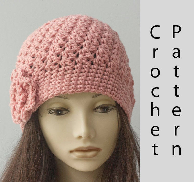 Easy Flower Hat Crochet Pattern, Slouchy Beanie Crochet Pattern, Worsted Yarn Pattern image 1