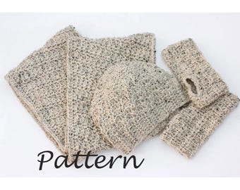 Hat, Cowl & Gloves Set Crochet Pattern:  Winter Accessory Set (Three PDF Patterns)