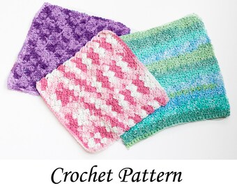 Three Easy Crochet Patterns for Cotton Washcloths, Facecloths, Wash Clothes Pattern