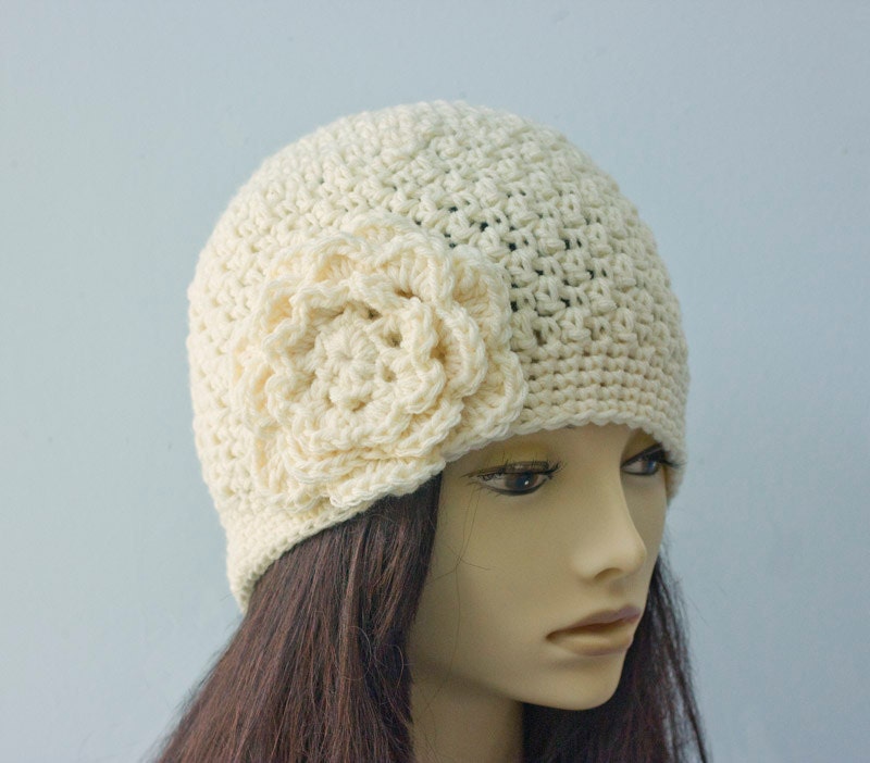 Flower Hat Hand Crocheted Hat Cloche Hat Woman's Winter - Etsy