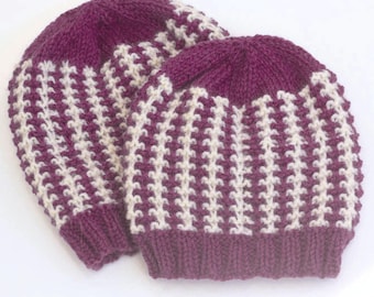 Easy Mosaic Knitting Hat Pattern:  Adult and Child (PDF)