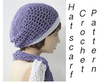 Easy Crochet Pattern, Hat Scarf Crochet Pattern, Slouchy Beanie Crochet Pattern, Two PDF Patterns, Sock Weight Yarn