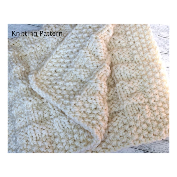 Easy Reversible Chunky Warm Baby Blanket Knitting Pattern, Afghan Knitting Pattern