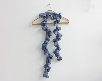 Custom Crochet Ruffle Scarf, Ruffled Scarf, Skinny Scarf for Women