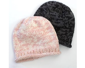 Hand Knit Pure Cotton Hat: Rolled Brim Cloche