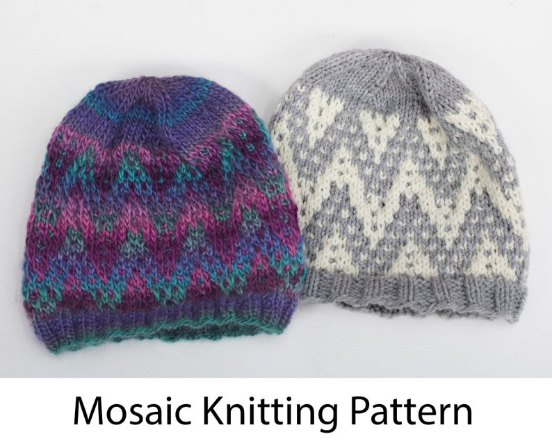 Easy Mosaic Knitting Beanie Hat Pattern Chevron Knit Hat PDF Etsy