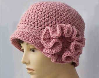Flower Cloche Hat, Crochet Women's 1920's Flapper Hat