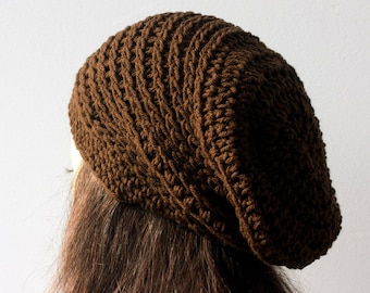 Easy Slouchy Beanie Crochet Pattern,  Knit Look Crochet Hat Pattern