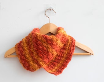 Hand Knit Neck Scarf, Orange Yellow Cowl