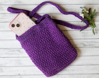 Cotton Crossbody Bag, Felt Lined Purse, Hand Crochet, Choose Color