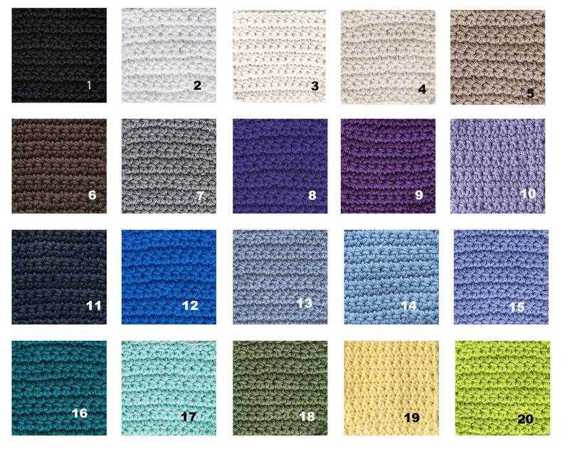 May include: Swatch card with 20 different knit fabric samples in various colors, including black, white, brown, gray, blue, green, purple, and yellow.