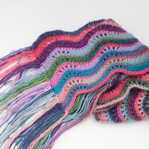 Fringed Long Crochet Boho Scarf for Women, Soft Lacy Winter Scarf, Multi-color