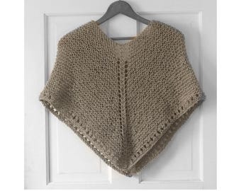 Wool Poncho, Hand Knit Hippy Boho Style, Custom