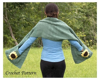 PDF Crochet Sunflower Pocket Shawl Pattern