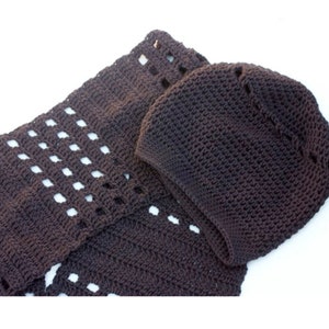 Brown Winter Hat Scarf Set  for Women, Crochet Slouchy Beanie, Long Scarf, Ready to Ship