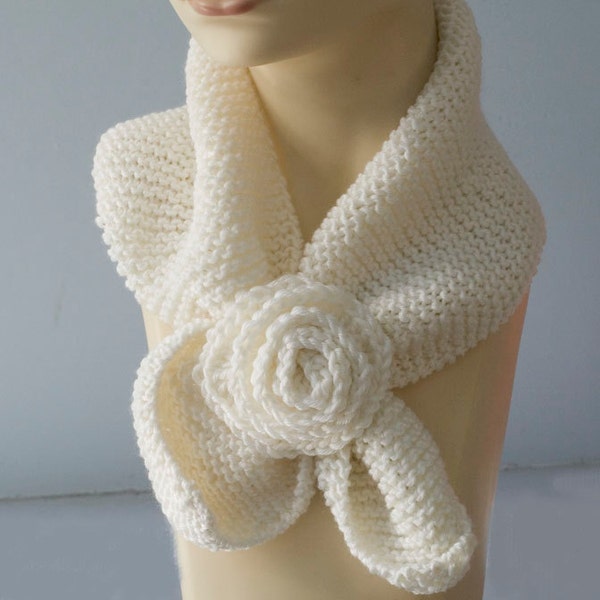 PDF Scarf Knitting Pattern Download, Neck Warmer, Keyhole Scarf Pattern, Crocheted Rose