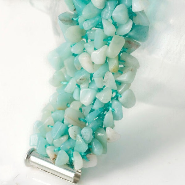 Turquoise Chip Bracelet, Bead Work Bracelet, Summer  Fashion Jewelry,  Holiday Accessories. Knitted Jewelry