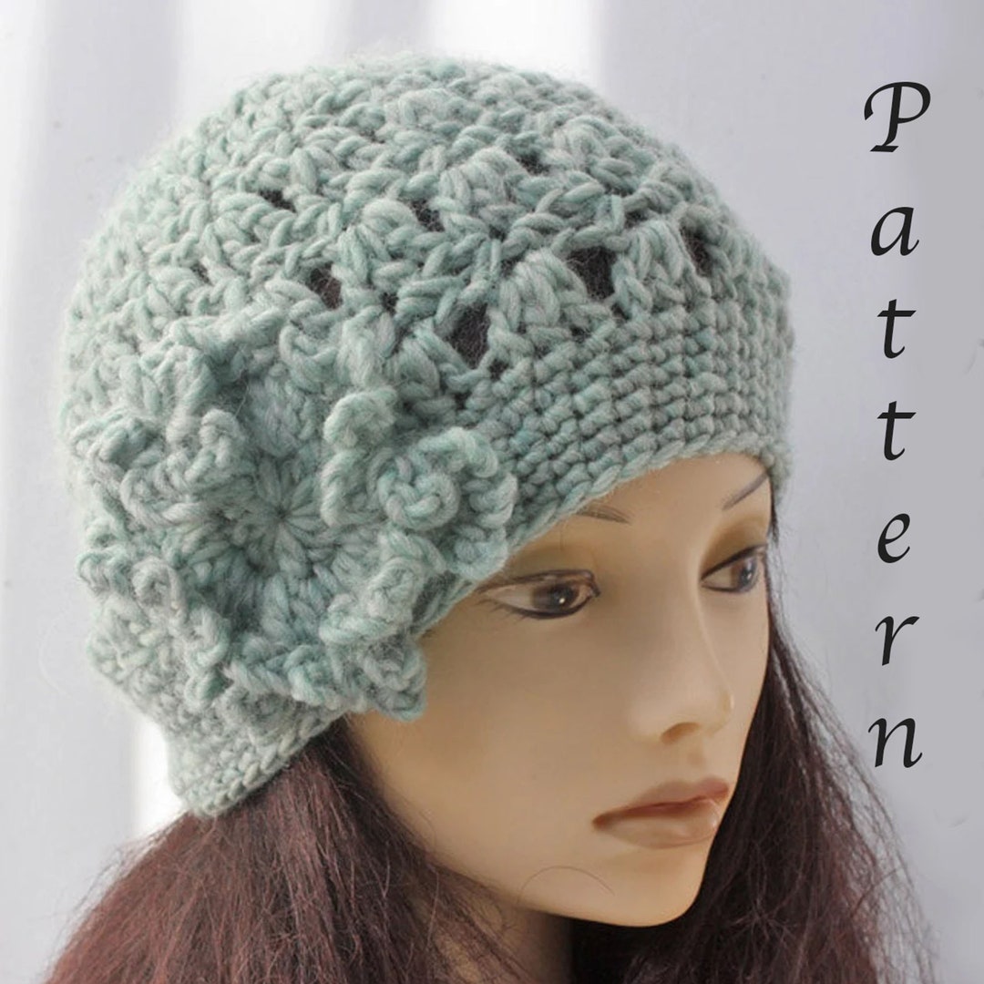 Easy Chunky Hat Crochet Pattern, Flower Hat Pattern, Hat PDF Pattern ...