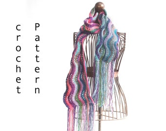 Easy Multi-Color Scarf Crochet Pattern,  Fringed Winter Scarf Crochet Pattern