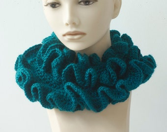 Ruffle Scarf,  Buttoned Cowl, Chose Color,  Hand Crocheted Ruffle Neck Warmer