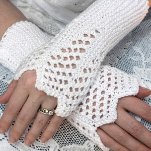 Hand Knit Lace Cotton Wedding Gloves, Fingerless, Cotton, Bridesmaid Gift,  Custom