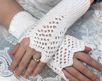 Hand Knit Lace Wedding Gloves, Lace Fingerless Mitts, Cotton Gloves for Bride, Bridesmaid Gift,  Custom Choose Color
