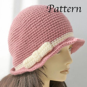 Easy Crochet Pattern Baby to Adult Cloche Hat with Bow