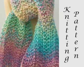 Easy Boho Scarf Knitting Pattern, Woman's Knit Scarf PDF Pattern, Chevron Scarf Pattern