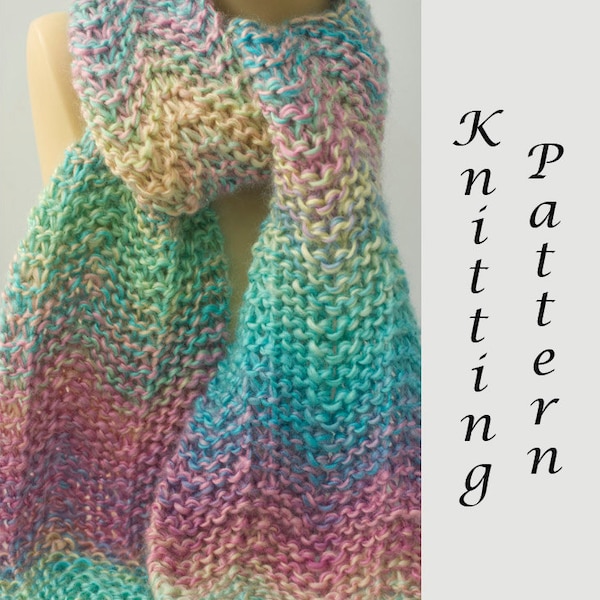 Easy Boho Scarf Knitting Pattern, Woman's Knit Scarf PDF Pattern, Chevron Scarf Pattern