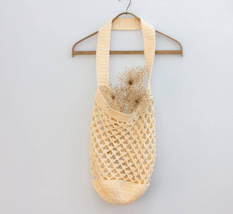Crochet Cotton Market Bag Sustainable Grocery Tote Net Beach Etsy