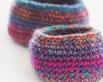 Two Small Soft Baskets, Hand Crocheted