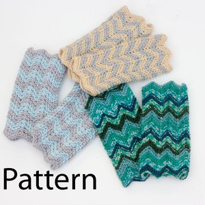 Easy Knitting Pattern Fingerless Gloves for Sock Yarn, Knit Wrist Warmers PDF Pattern, Chevron Gloves