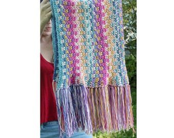 Easy Boho Multi-Color Shawl Crochet Pattern, No Sewing in Ends