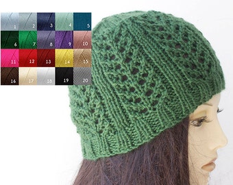 Knit Beanie Hat for Women,  Boho Hat, Lace Winter Hat