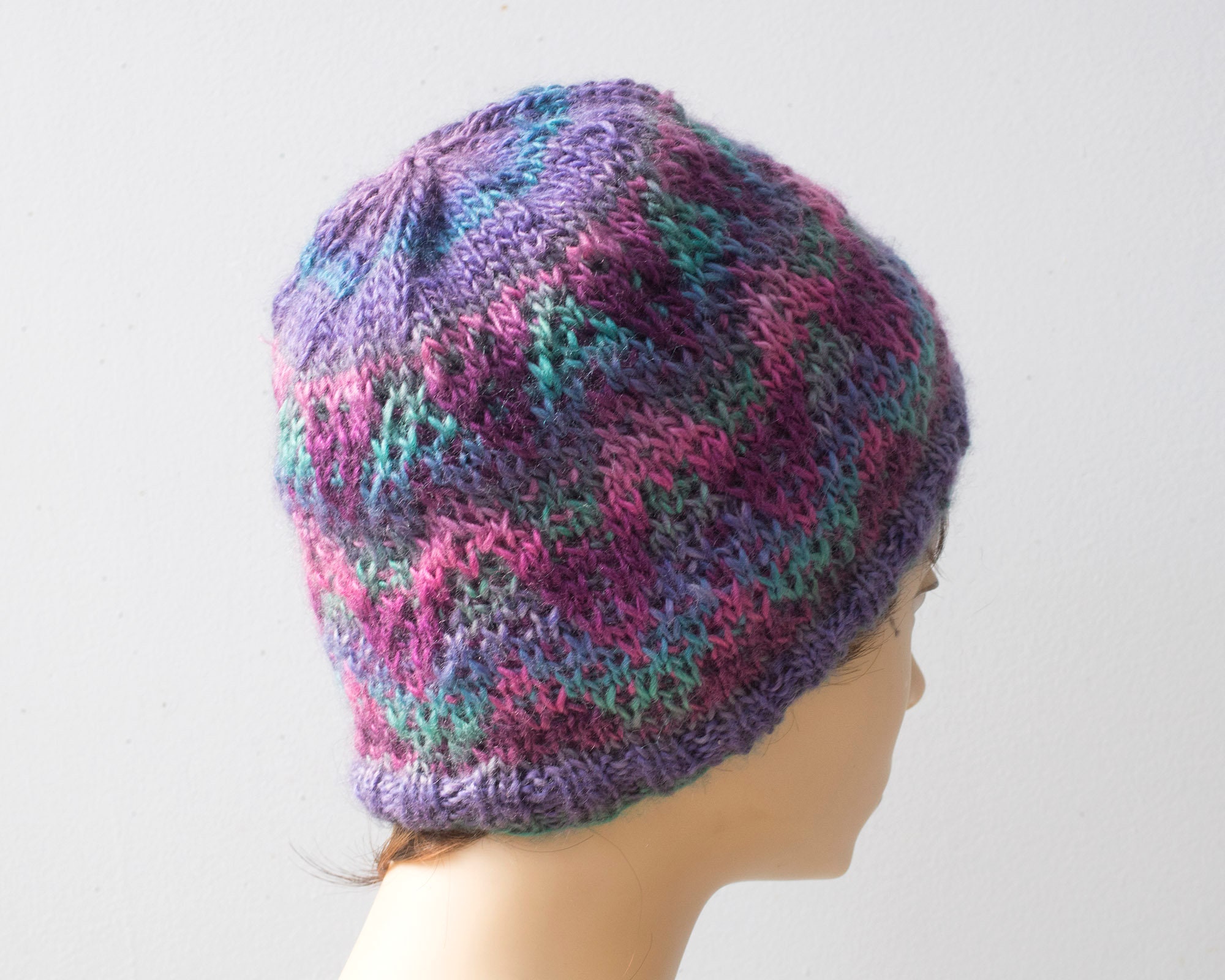 Hand Knit Chevron Beanie: Multi Color Woman