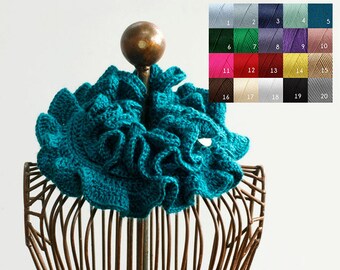 Custom Ruffle Scarf, Chose Color, Hand Crocheted Ruffle Neck Warmer, Vegan Scarf, Winter Scarf
