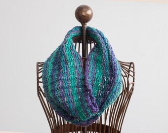 Crochet Cowl Scarf, Teal, Turquoise Purple Infinity Scarf, Gift for Mother's Day