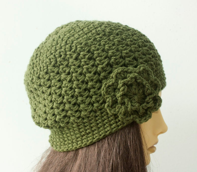 Easy Flower Hat Crochet Pattern, Slouchy Beanie Crochet Pattern, Worsted Yarn Pattern image 2