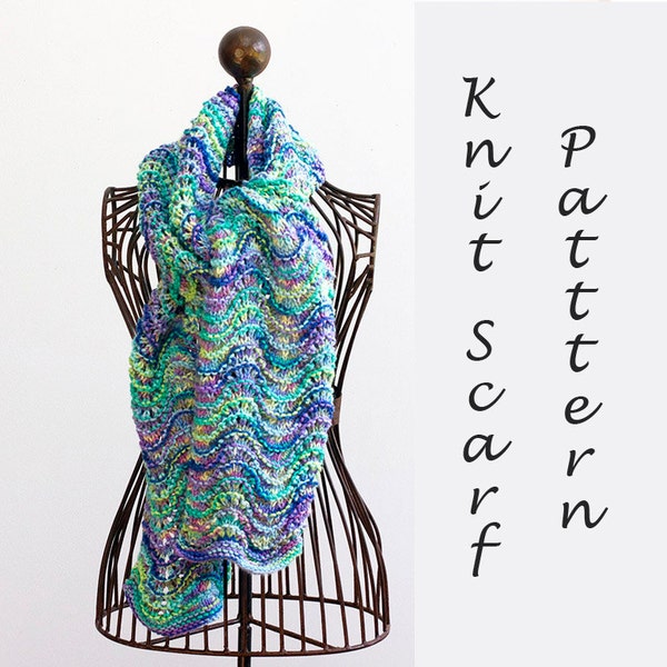Easy Knitting Pattern, Ripple Scarf Knitting Pattern, Knit Chevron Scart PDF Pattern