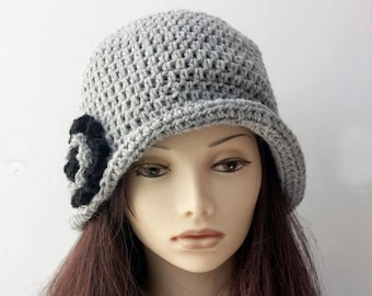 Wool Cloche Hat, Custom Choose Color, Hand Crochet Hat,  Flower Winter Hat, 1920's Flapper Hat, Flapper Cloche