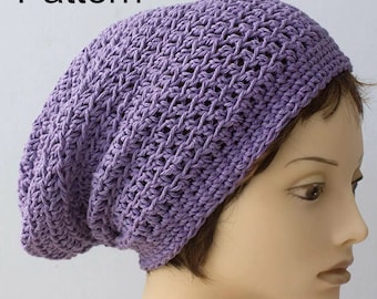 Baumwolle Slouchy Beanie Häkelanleitung, Sommer Häkelmütze Muster, Sofort Download, Slouch Mütze Muster