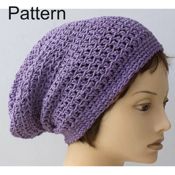 Cotton Slouchy Beanie Crochet Pattern, Summer Crochet Hat Pattern, Instant Download, Slouch Hat Pattern